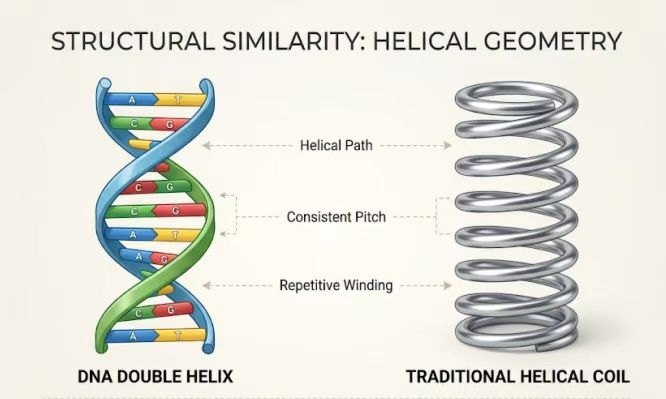 the resemblance between DNA and helical coil