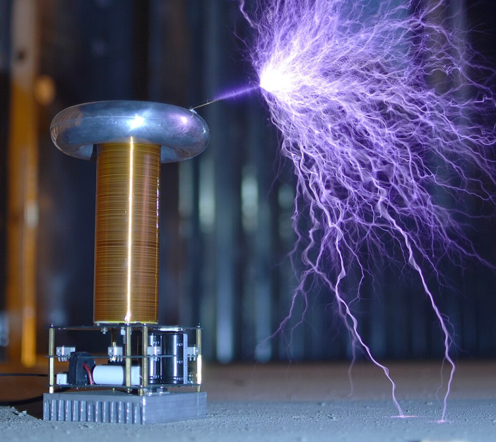 small glowing tesla coil